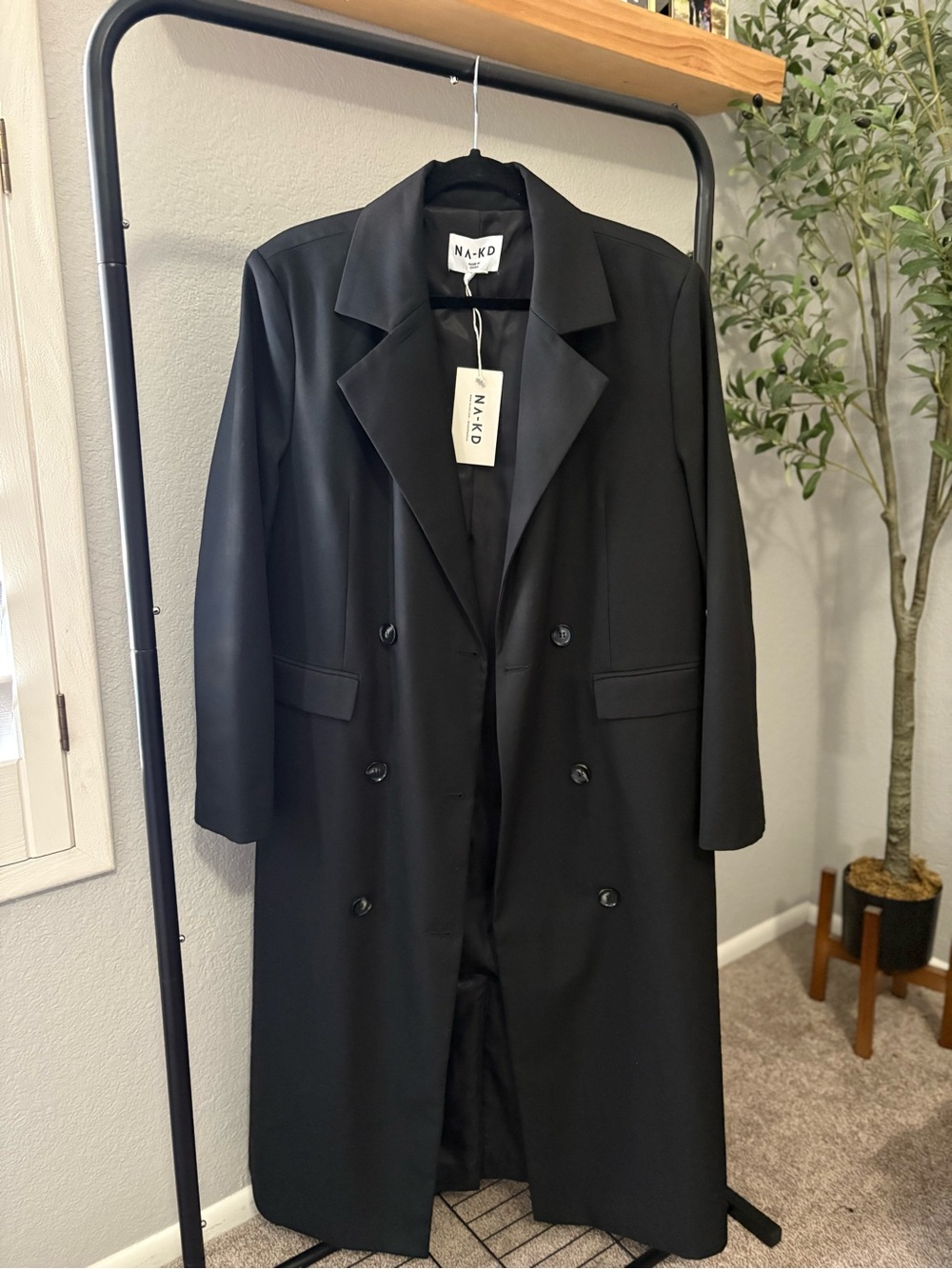 NWT NA-KD Black Double-Breasted Trench Coat